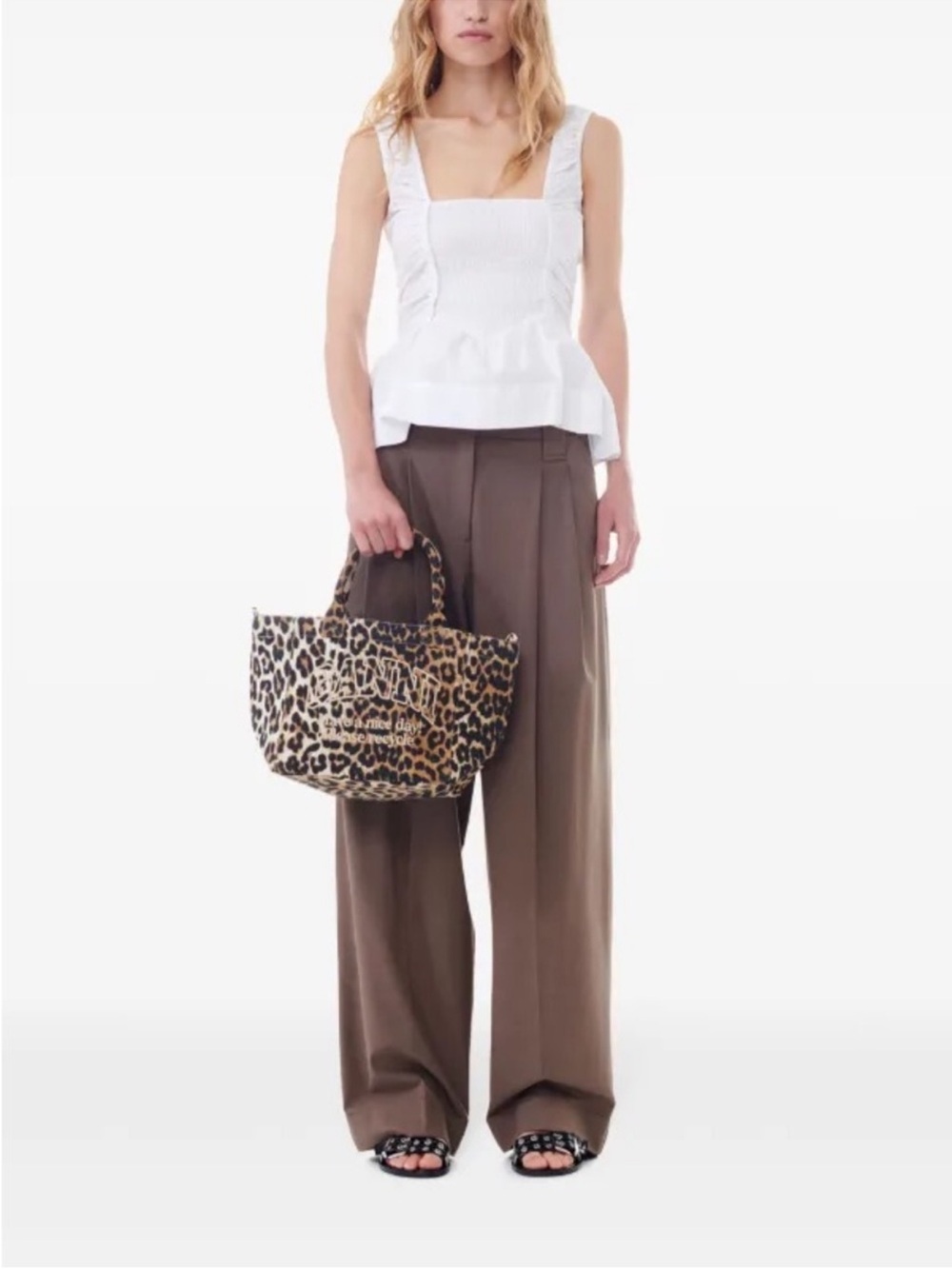 Ganni Smocked White Top
